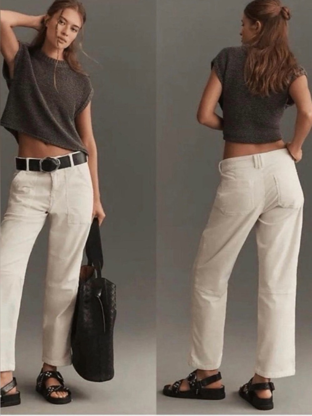 NWOT Anthropologie Pilcro Wanderer Cream Corduroy Utility Pants